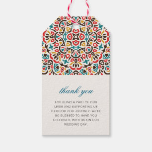 Marokkaanse lattice geometrische mandala bruiloft cadeaulabel
