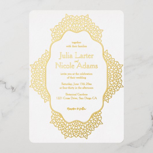 Marokkaanse lattice geometrische mandala bruiloft folie uitnodiging (Voorkant)