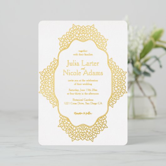 Marokkaanse lattice geometrische mandala bruiloft folie uitnodiging (Staand Voorkant)