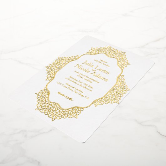 Marokkaanse lattice geometrische mandala bruiloft folie uitnodiging (Gedraaid)