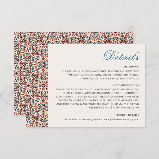 Marokkaanse lattice geometrische mandala bruiloft informatiekaartje (Voorkant / Achterkant)