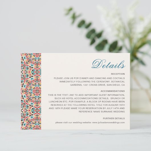 Marokkaanse lattice geometrische mandala bruiloft informatiekaartje (Staand voorkant)