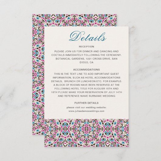 Marokkaanse lattice geometrische mandala bruiloft informatiekaartje (Voorkant / Achterkant)