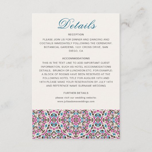 Marokkaanse lattice geometrische mandala bruiloft informatiekaartje (Voorkant)