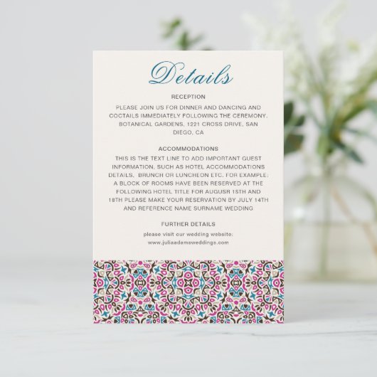 Marokkaanse lattice geometrische mandala bruiloft informatiekaartje (Staand voorkant)