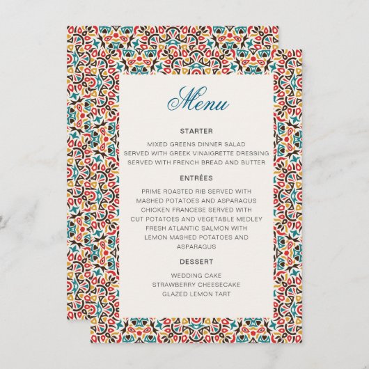 Marokkaanse lattice geometrische mandala bruiloft menu (Voorkant / Achterkant)