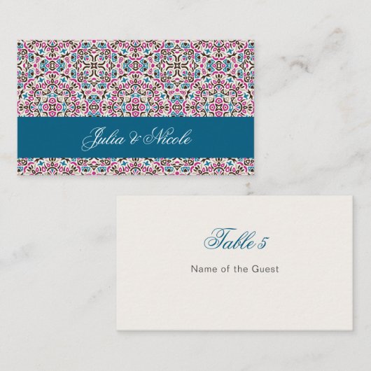Marokkaanse lattice geometrische mandala bruiloft plaatskaartje (Voorkant / Achterkant)