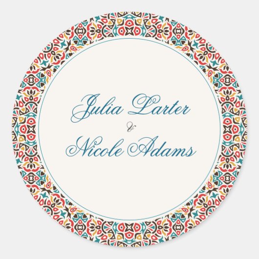 Marokkaanse lattice geometrische mandala bruiloft ronde sticker (Voorkant)