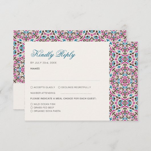 Marokkaanse lattice geometrische mandala bruiloft RSVP kaartje (Voorkant / Achterkant)