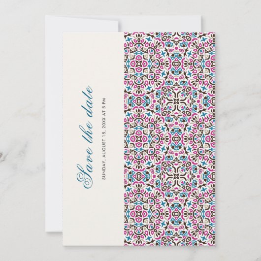 Marokkaanse lattice geometrische mandala bruiloft save the date (Achterkant)
