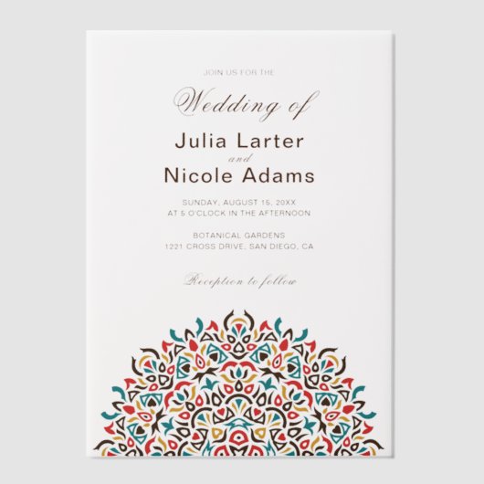 Marokkaanse lattice geometrische mandala bruiloft vellum uitnodigingen (Voorkant)