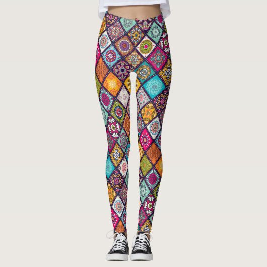 Marokkaanse mandala kleurrijke etnische stijl leggings (Voorkant)