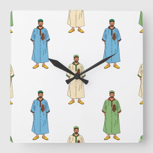 Marokkaanse mannen in Djellaba Motif Vierkante Klok (Voorkant)