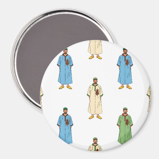 Marokkaanse Mannen in Djellaba Pattern Magneet (Voorkant / Achterkant)