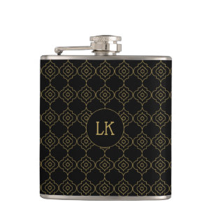 Marokkaanse monogram voor zwart en goud heupfles