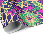 Marokkaanse mozaïek boho geometrische bloemen goud cadeaupapier (Rol Hoek)