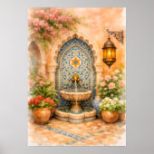 Marokkaanse Mozaïek Fontein Aquarel Poster (Voorkant)