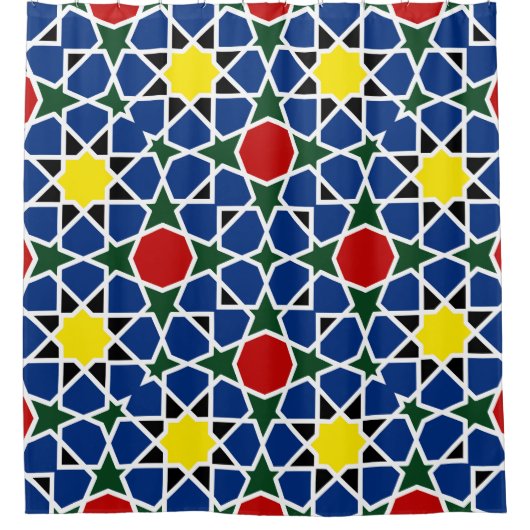 Marokkaanse Mozaïek Geometrisch Patroon ontwerp te Douchegordijn (Voorkant)
