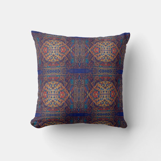 Marokkaanse mozaïek rood goud turquoise geometrisc kussen (Voorkant)