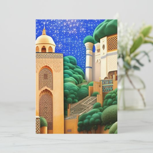 Marokkaanse mozaïekblauwe hemelsterren groene Eid Kaart (Staand voorkant)
