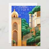 Marokkaanse mozaïekblauwe hemelsterren groene Eid Kaart (Voorkant / Achterkant)