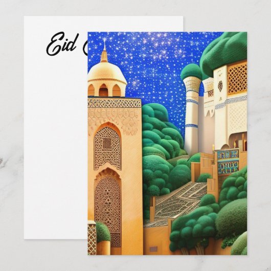 Marokkaanse mozaïekblauwe hemelsterren groene Eid  Kaart (Voorkant / Achterkant)
