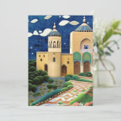 Marokkaanse mozaïekblauwe moskee Eid Mubarak Kaart (Staand voorkant)