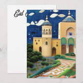 Marokkaanse mozaïekblauwe moskee Eid Mubarak Kaart (Voorkant / Achterkant)