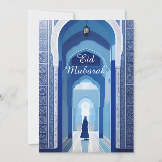 Marokkaanse mozaïekblauwe moskee Eid Mubarak vrede Kaart (Voorkant)