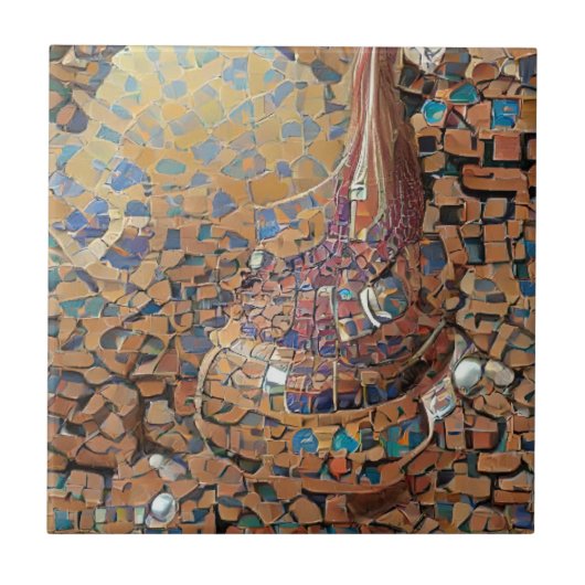 Marokkaanse mozaïekgele bruine geometrische kunst tegeltje (Voorkant)