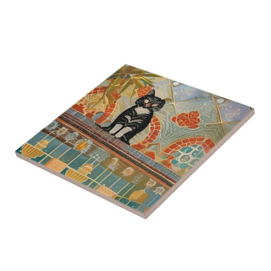 Marokkaanse mozaïekkat in het abstract tegeltje (Zijkant)