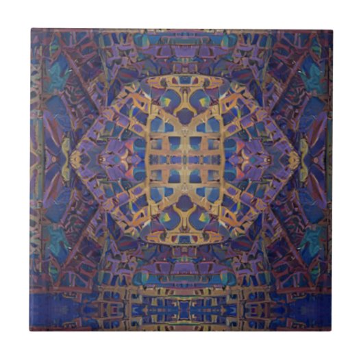 Marokkaanse mozaïekrode goudturquoise geometrische tegeltje (Voorkant)