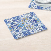 Marokkaanse mozaïekTegels blauw geel Kartonnen Onderzetters (Schuin)