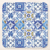 Marokkaanse mozaïekTegels blauw geel Kartonnen Onderzetters (Voorkant)