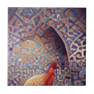 Marokkaanse paarse lavender geometrische kunst tegeltje