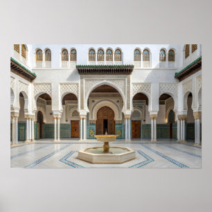 Marokkaanse paleishof met fontein poster