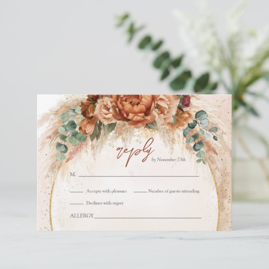 Marokkaanse pampa's en terracotta bloemstrand RSVP (Staand voorkant)