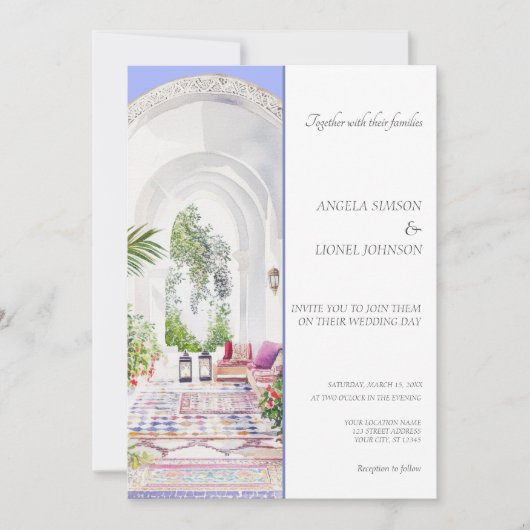 Marokkaanse Patio Waterverf Elegance bruiloft Kaart (Voorkant)
