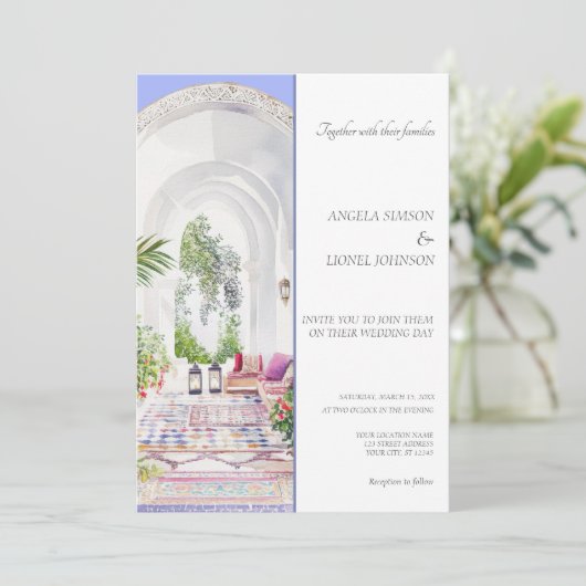 Marokkaanse Patio Waterverf Elegance bruiloft Kaart (Staand voorkant)