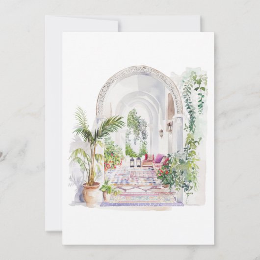 Marokkaanse Patio Waterverf Elegance bruiloft Kaart (Achterkant)