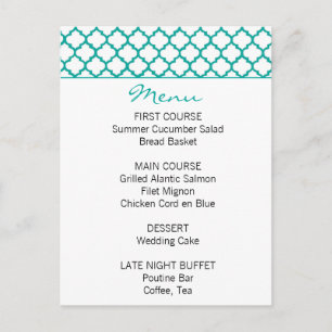 Marokkaanse Patroon Blauwgroen bruiloft Menu