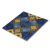 Marokkaanse Patroon Quatrefoils blauw en goud Tegeltje (Zijkant)