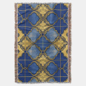 Marokkaanse Patroon Quatrefoils Kobalt Blauw Goud Deken (Voorkant Verticaal)