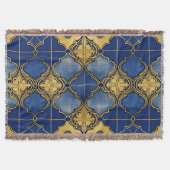 Marokkaanse Patroon Quatrefoils Kobalt Blauw Goud Deken (Voorkant)