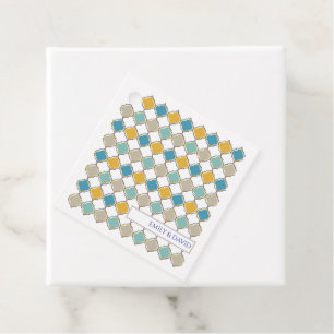 Marokkaanse Patroon Tegels Blauw Gouden Bruiloft Bedankjes Labels