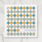 Marokkaanse Patroon Tegels Blauw Gouden Bruiloft Bedankjes Labels (Voorkant)