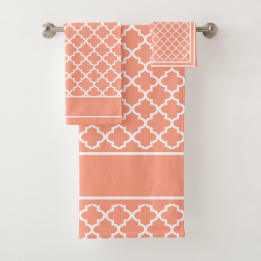 Marokkaanse peach roze Blush en White Bath Towel S Bad Handdoek (Insitu)