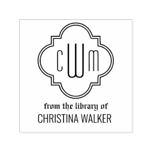 Marokkaanse Quatrefoil 3 Initiaal Bibliotheek Boek Zelfinktende Stempel