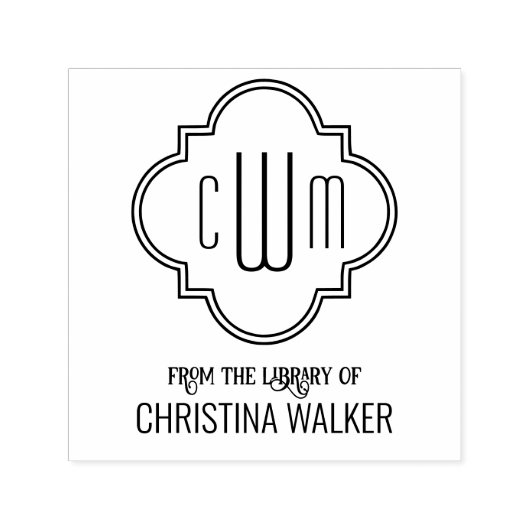 Marokkaanse Quatrefoil 3 Initiaal Naam #2 Biblioth Zelfinktende Stempel (Design)