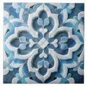 Marokkaanse Quatrefoil Blauw en Wit Marmer Tegeltje (Voorkant)